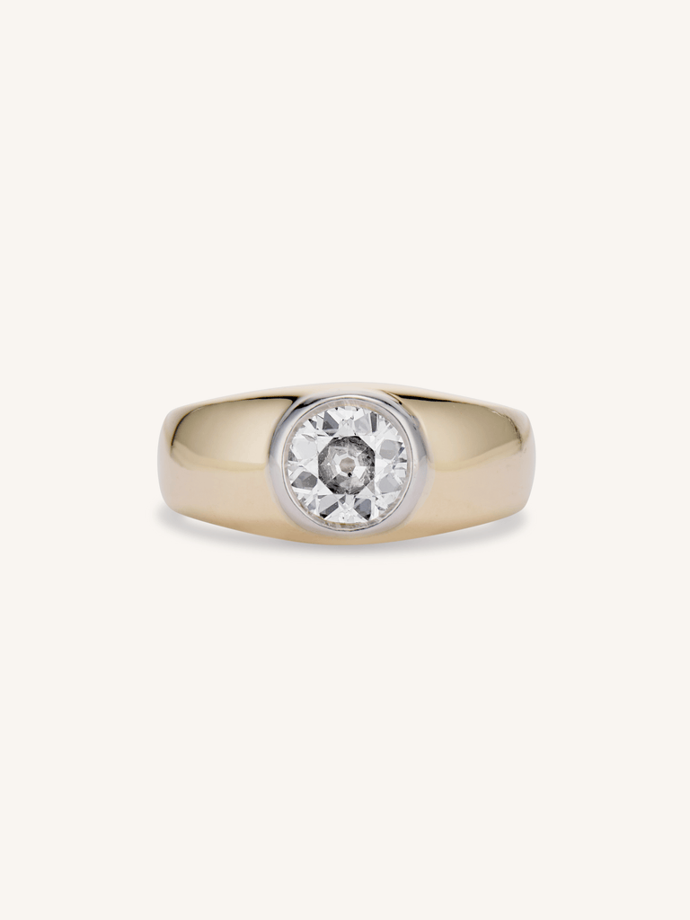 Late Art Deco Bezel Set Old Mine Cushion Diamond Solitaire Engagement Ring